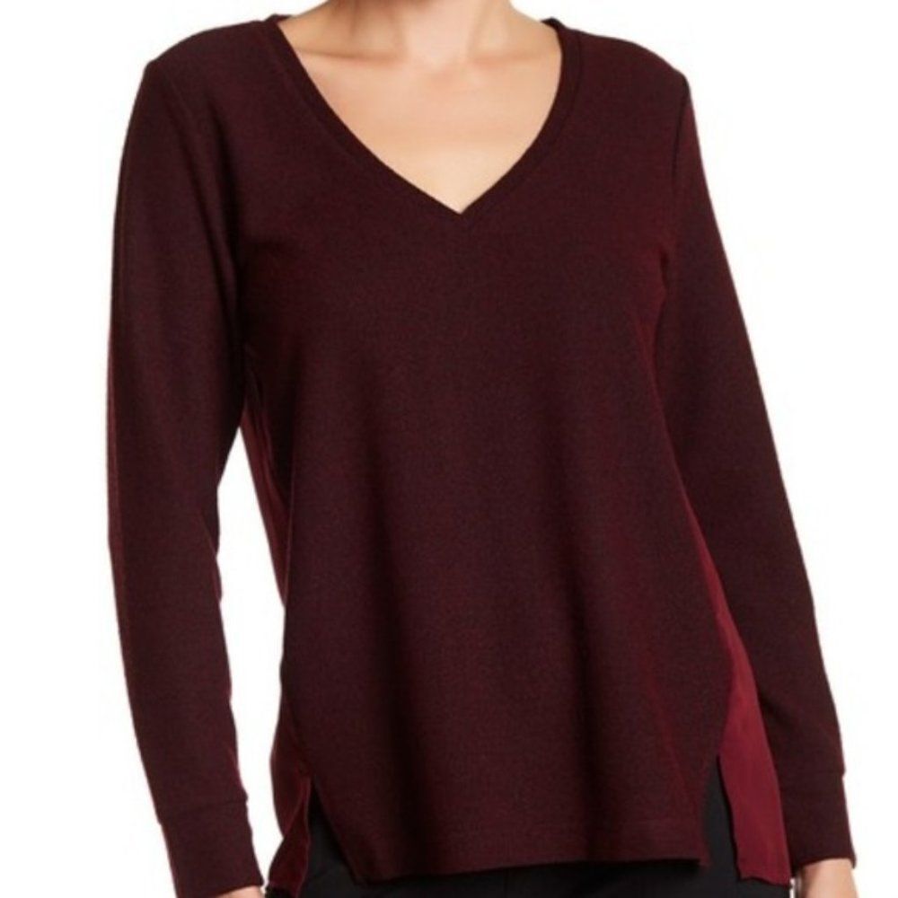 Joe Fresh burgundy Textured long sleeve v-neck Tunic size M
